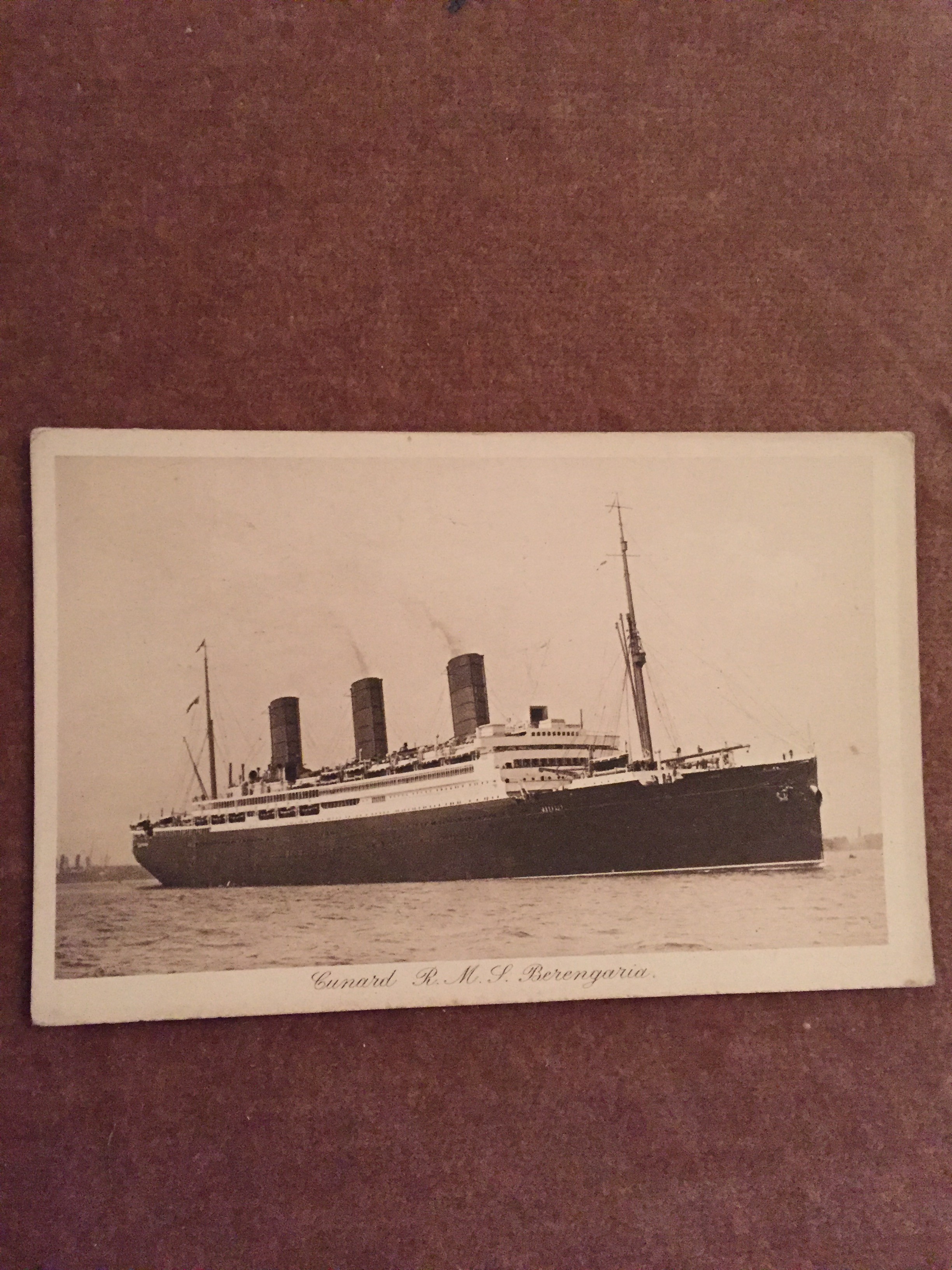 UNUSED B/W POSTCARD FROM THE OLD CUNARD LINE VESSEL THE BERENGARIA